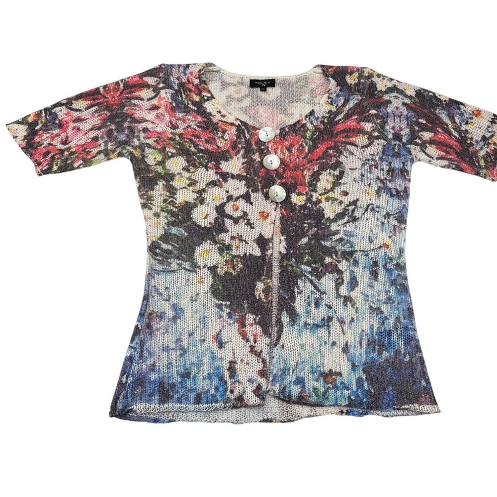 Colour Works Womens Floral Knit Button Front Top Size M‎ Acrylic/Nylon